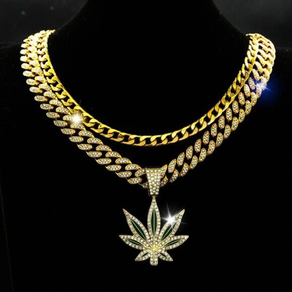 Hot selling fashion hip hop long stacking maple leaf necklace